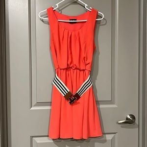 Coral Blouson Dress with Original Belt